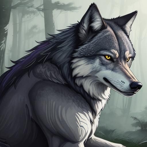 This large adult wolf is male with a gray coat.  He has a me...