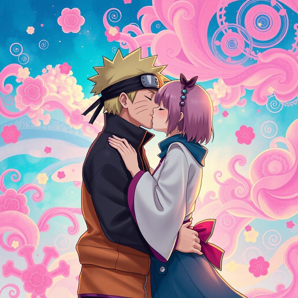 Naruto and Sakura in a Whimsical Dreamlike Embrace