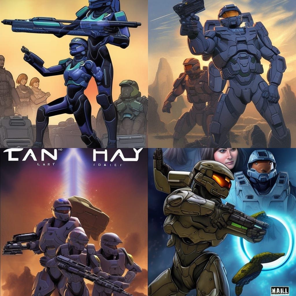 Master Chief, Cortana and Magnum in Comic Art