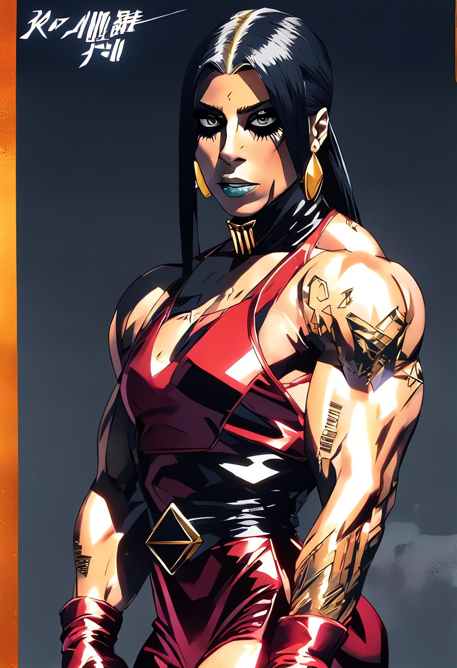 Anime Bodybuilder in Gothic Dress, 90s Style