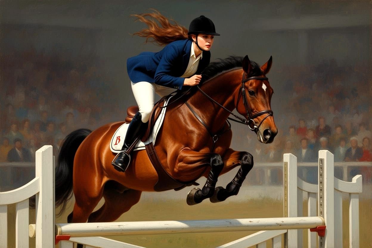 Woman Showjumper in Action Oil Painting
