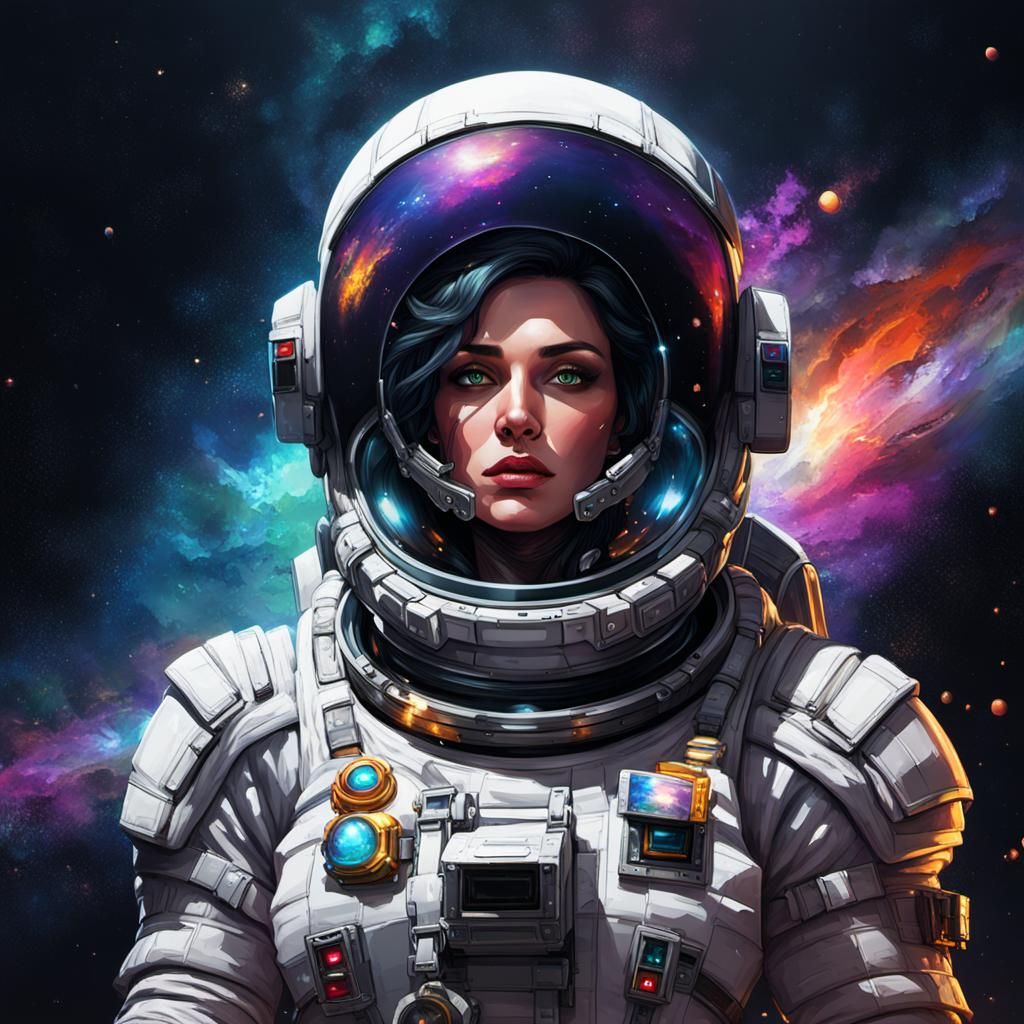 Pixelated Spacewoman in Space: Hyperrealistic Digital Art