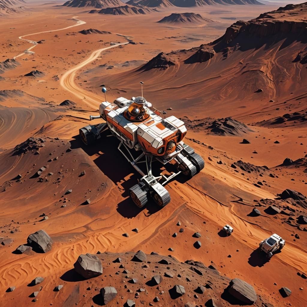 Space Vehicle and Tiger on Mars in Digital Art