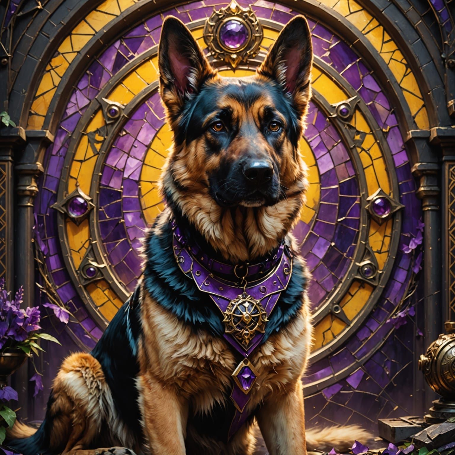 Ethereal German Shepherd in Dark Fantasy Landscape