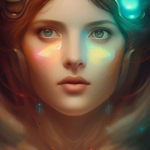 Angelic Woman Portrait with Ornate Jewelry in Pastel Colors