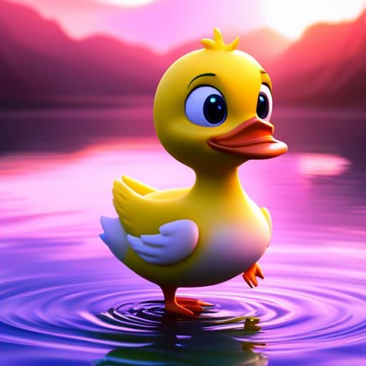 Cute Duckling in Pond: Pixar Style 3D Art
