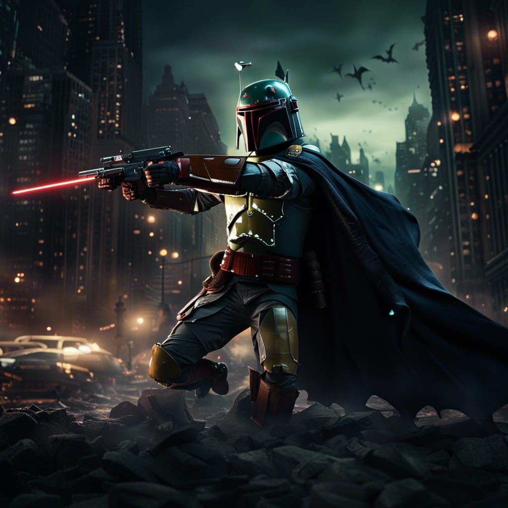 Boba Fett vs Batman in Gotham: Digital Painting