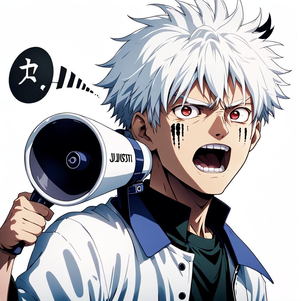 Anime Man with Megaphone in Manga Style