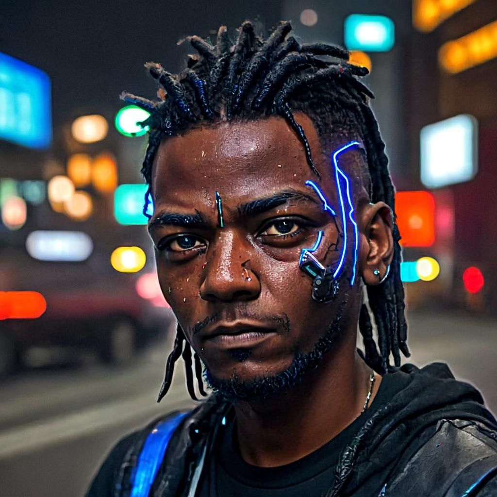 Cyberpunk Cyborg Portrait with Neon Glow