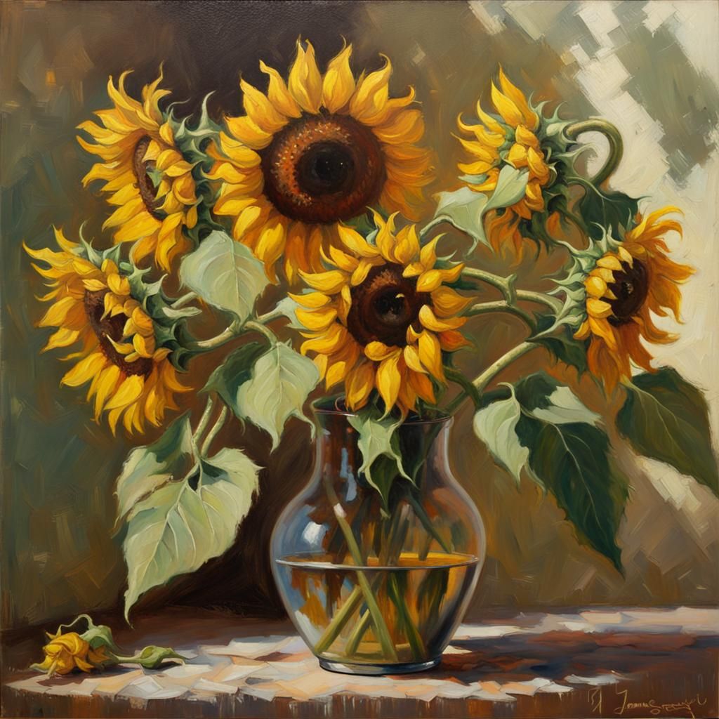 Sunflowers in Oil Painting Style