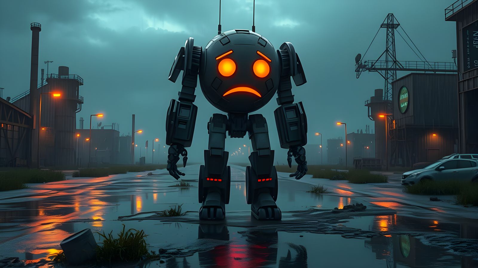 Surreal Robot Lamenting in a Futuristic Dystopian Wasteland