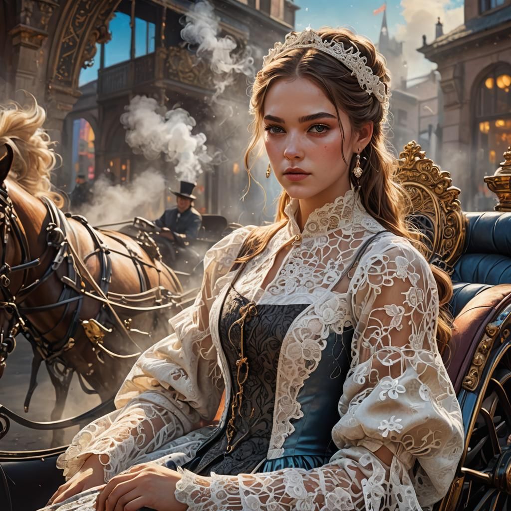 Hyperrealistic Teenager with Steam Carriage and Lace