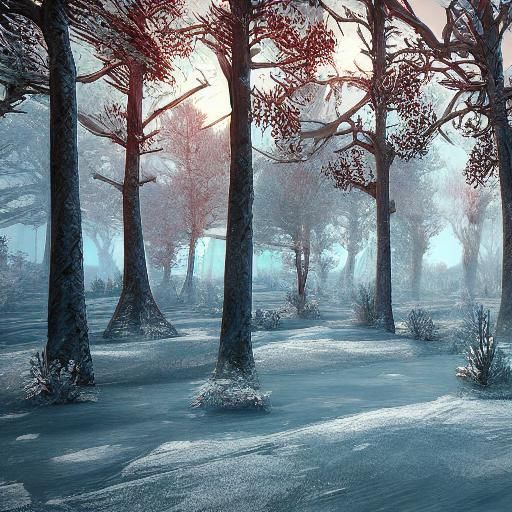 Iced Trees in Winter Wonderland: Fantasy Concept Art
