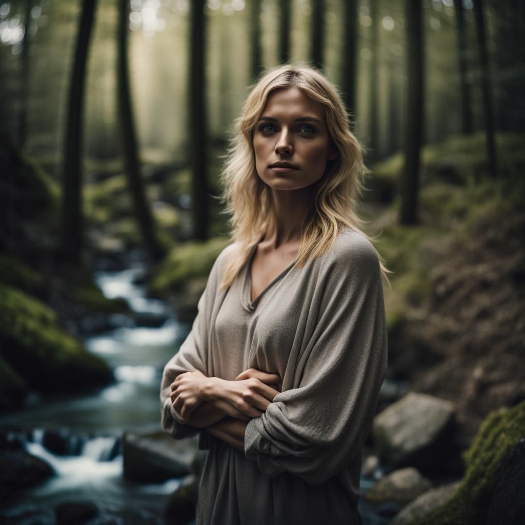 Cinematic Portrait of a Blonde Woman in Stone Valley