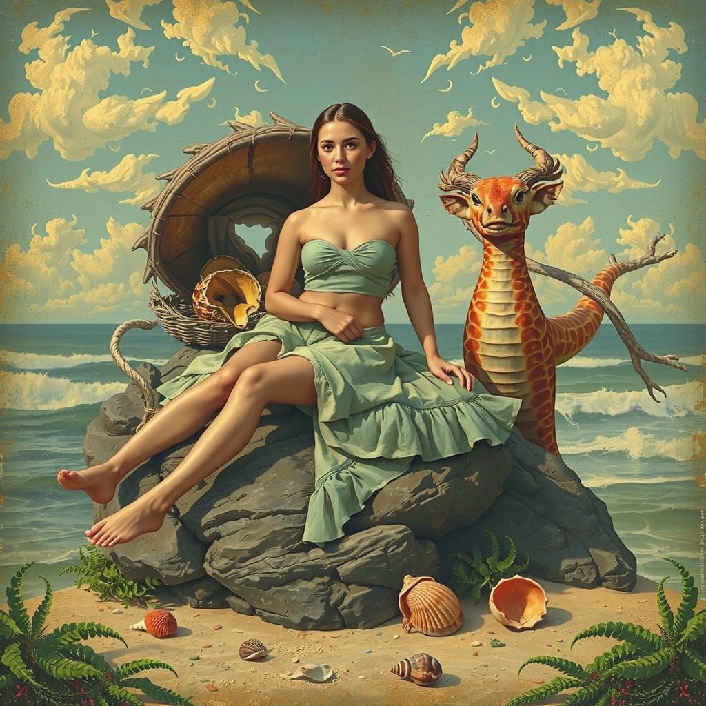 Serene Beach Scene with Palm Trees and Ocean Waves