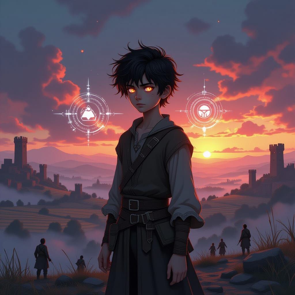 Banished Lord of Technology on Ruined Hilltop at Sunrise