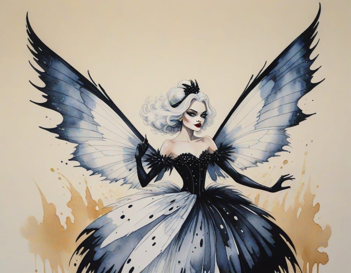 Cruella DeVille as Fairy in Ink Illustration