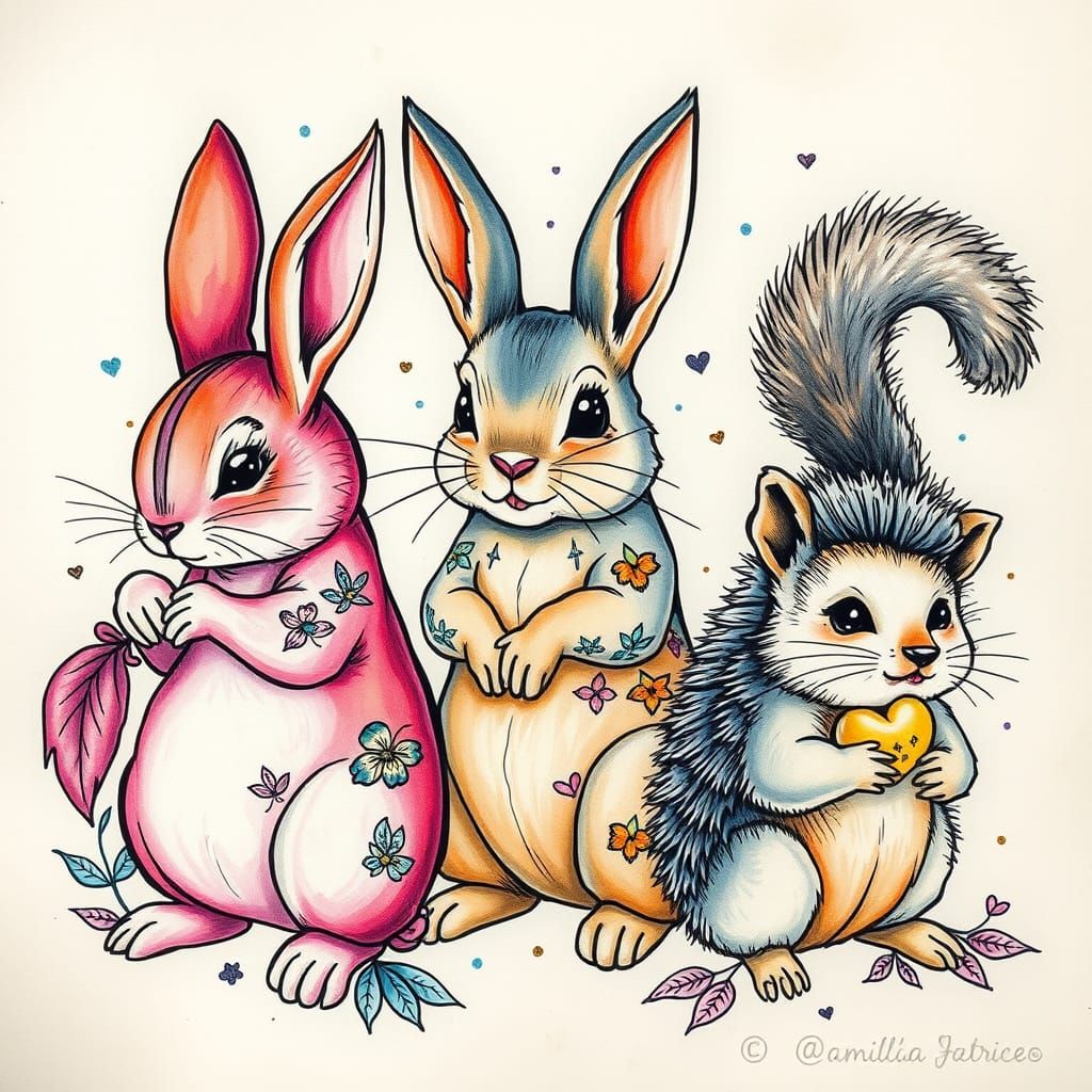 Colorful Tattoo Critters on Vintage Poster Wall