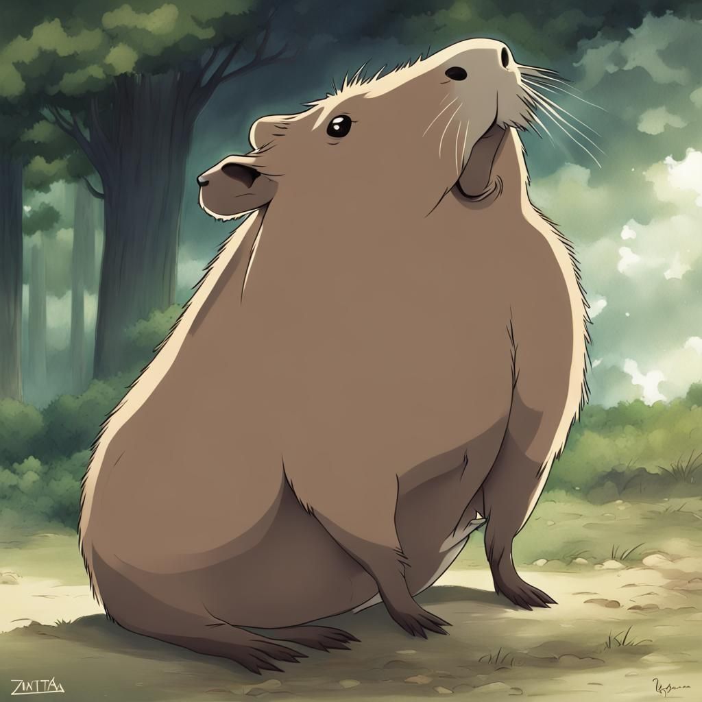 Capybara in Anime Style Illustration