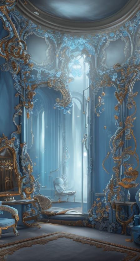 Rococo Dressing Room in Serene Blue: A Masterpiece