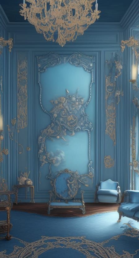 Serene Rococo Dressing Room in Blue and Silver