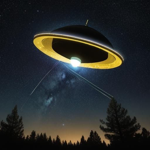 UFO Sighting at Night Among Stars and Planets