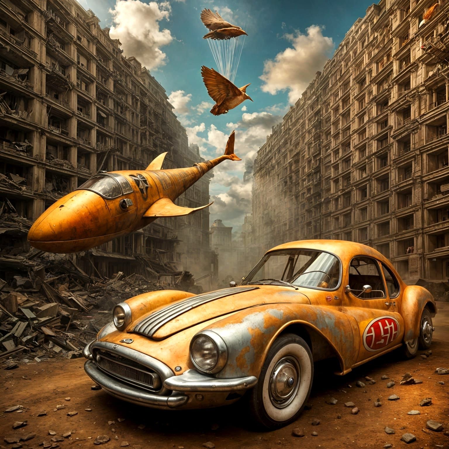 Surreal Race Cars in a Magical Landscape