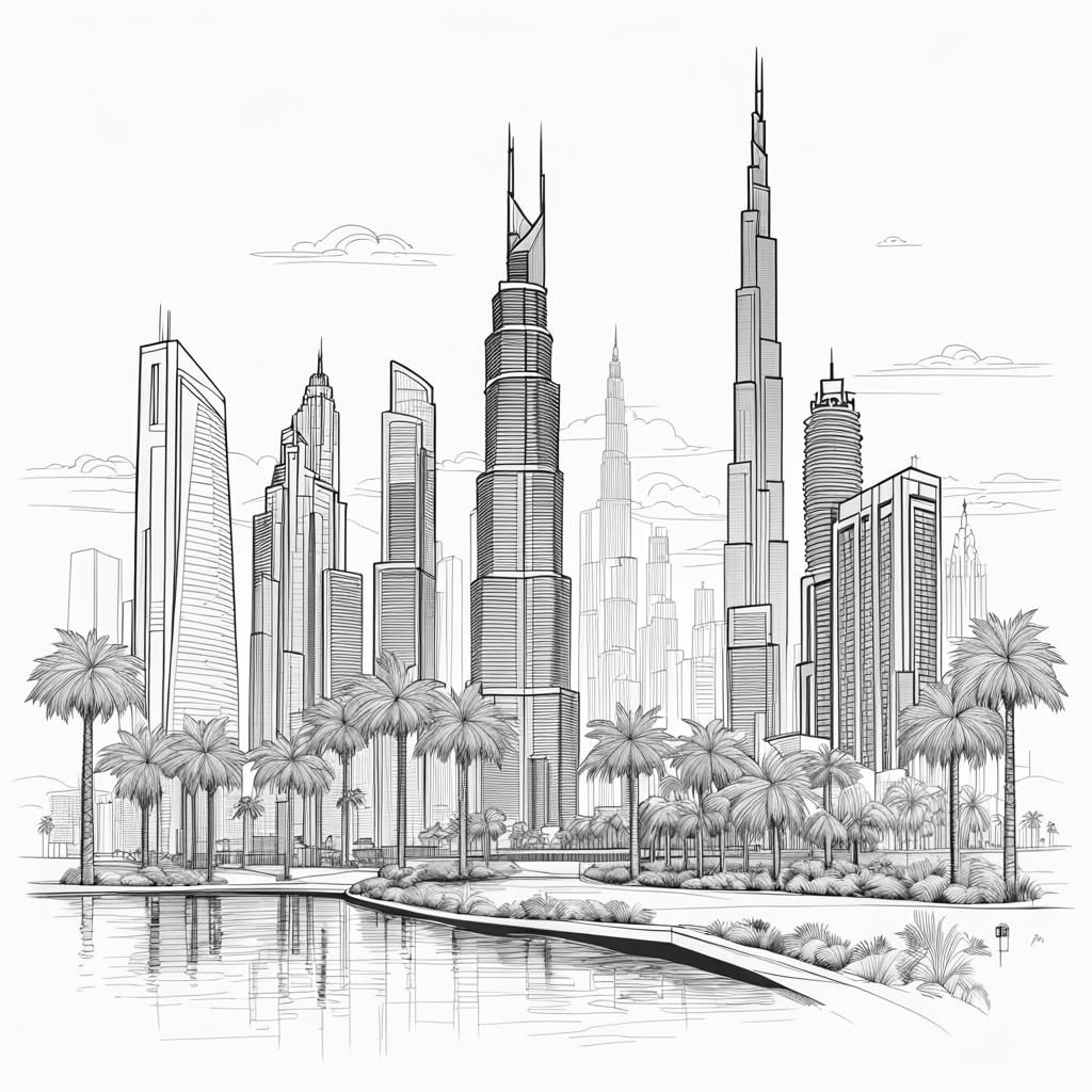 Monochromatic Metropolis: Burj Khalifa Amidst City Skyline