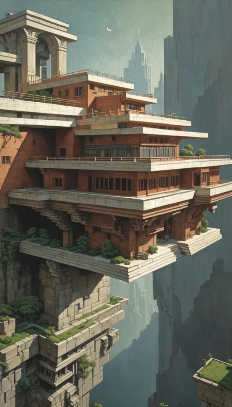 Surreal Impossible City in Classical Realism Style