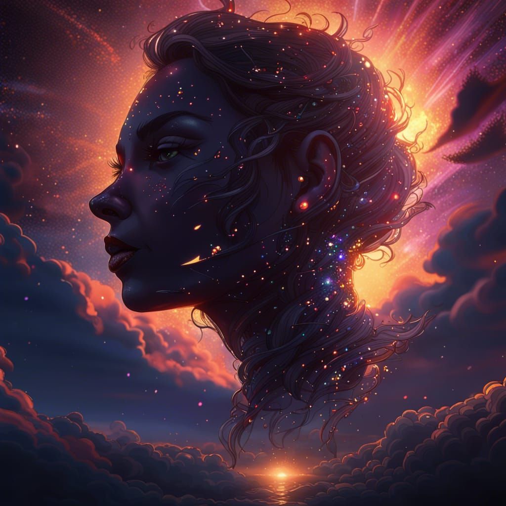 Glittering Sunset Sky: A Dark Fantasy Masterpiece