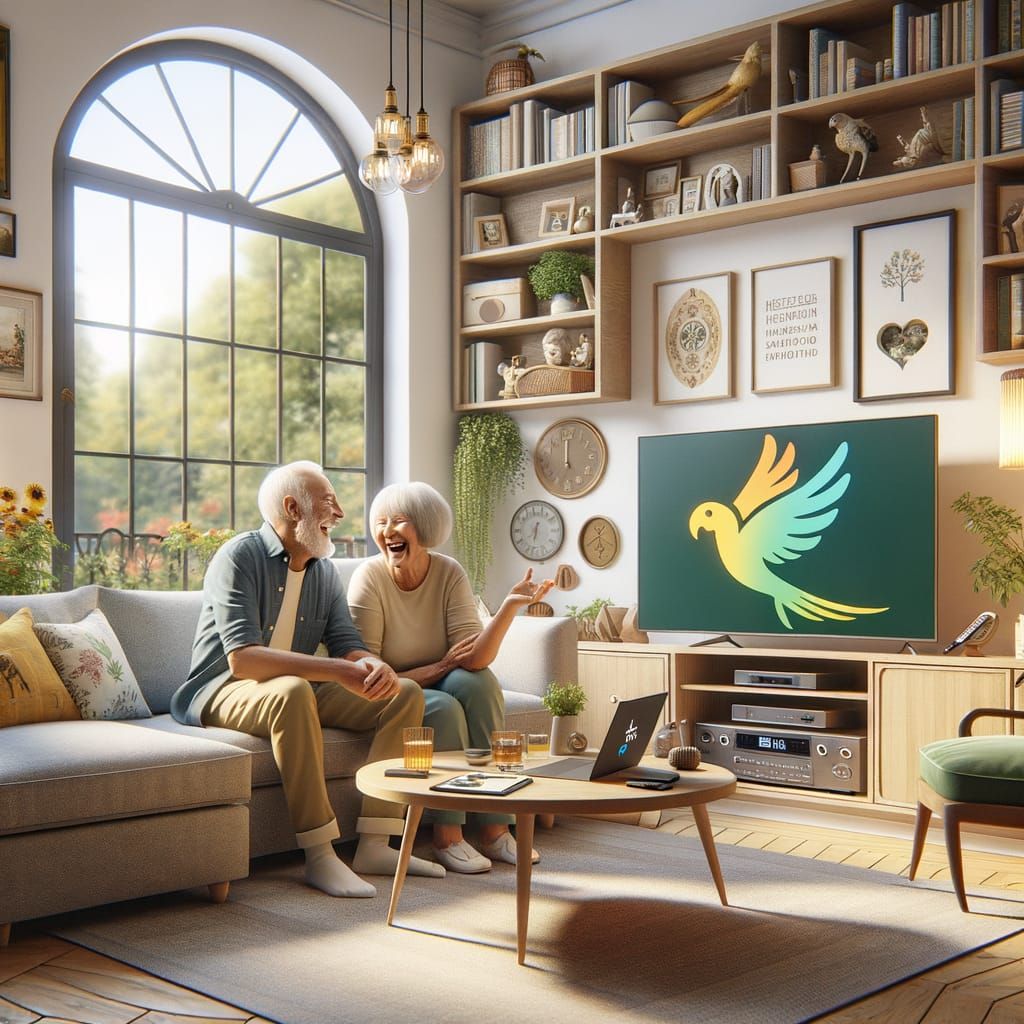 Cozy Czech Living Room With Elderly Couple Laughing