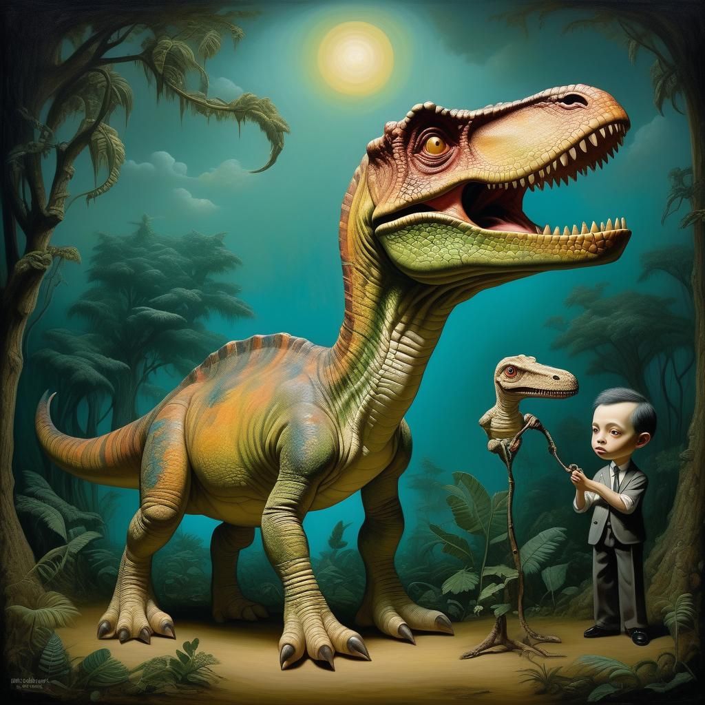 Ironic Dinosaur in Light Academia Style