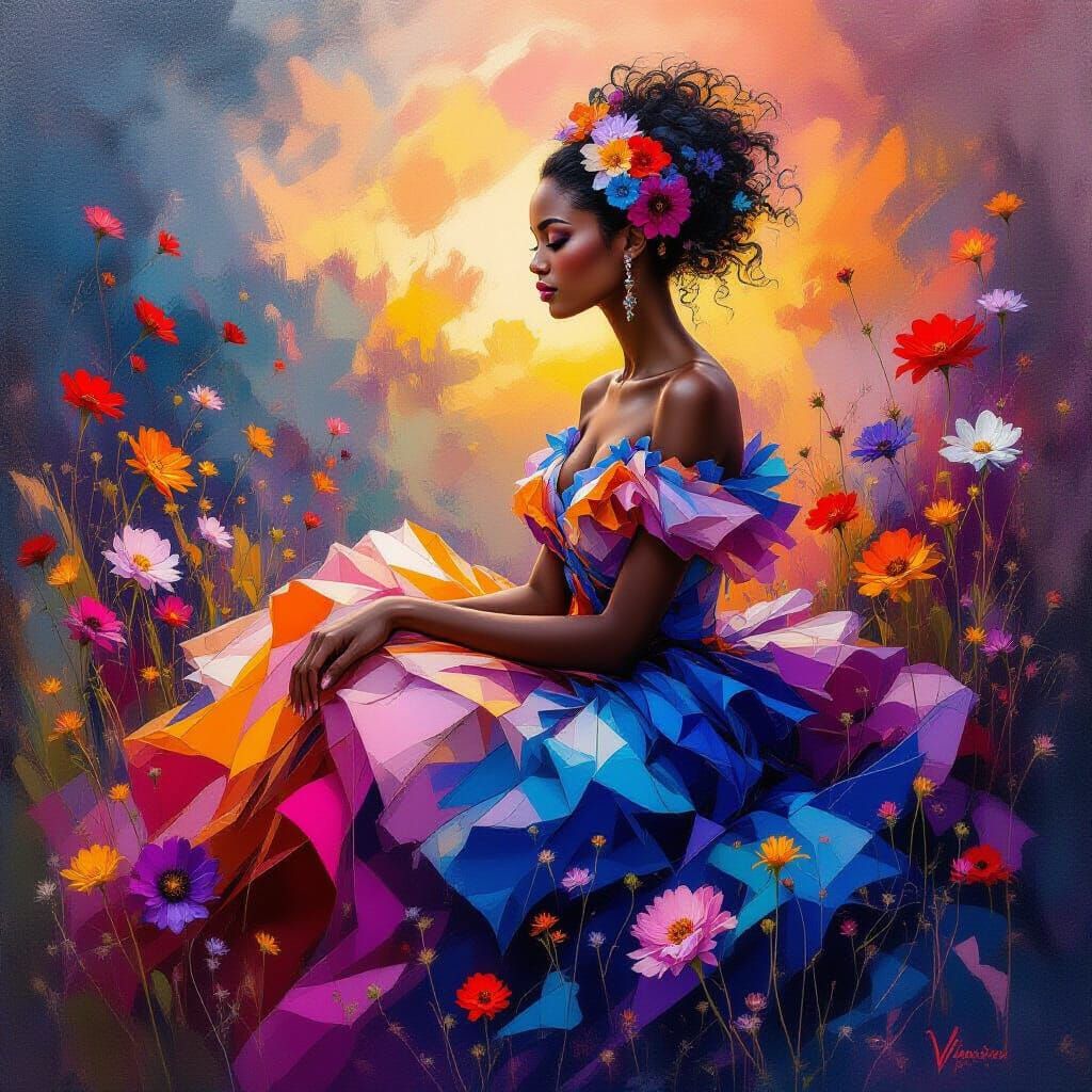 Woman in Vibrant Color Storm