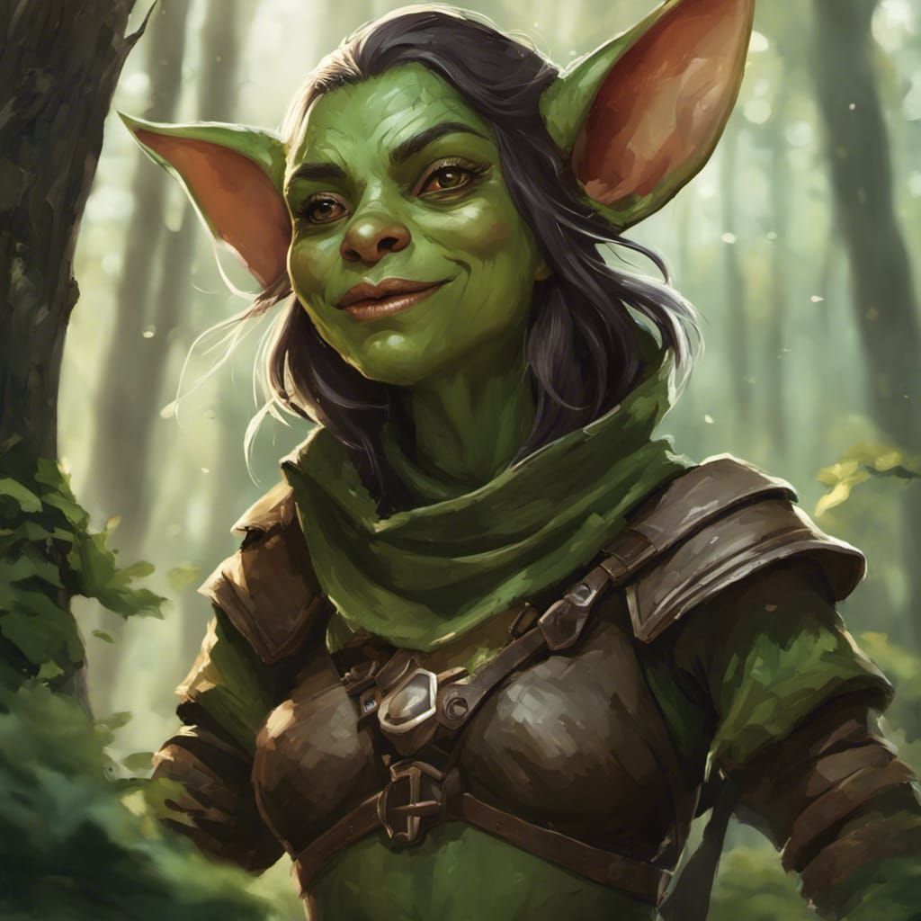 Hyperrealistic Female Goblin in Forest, D&D Art