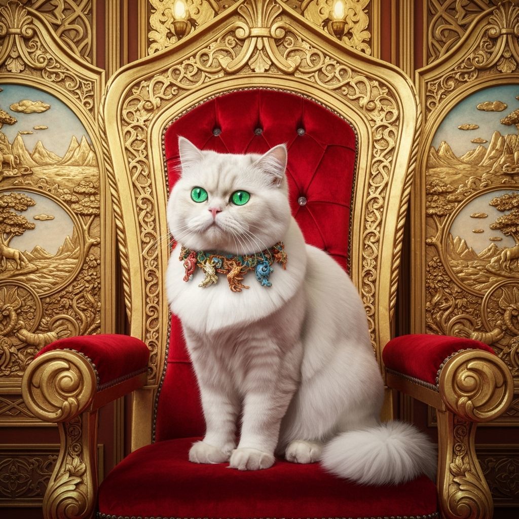 Regal Persian Cat on Jeweled Throne, Detailed Digital Art