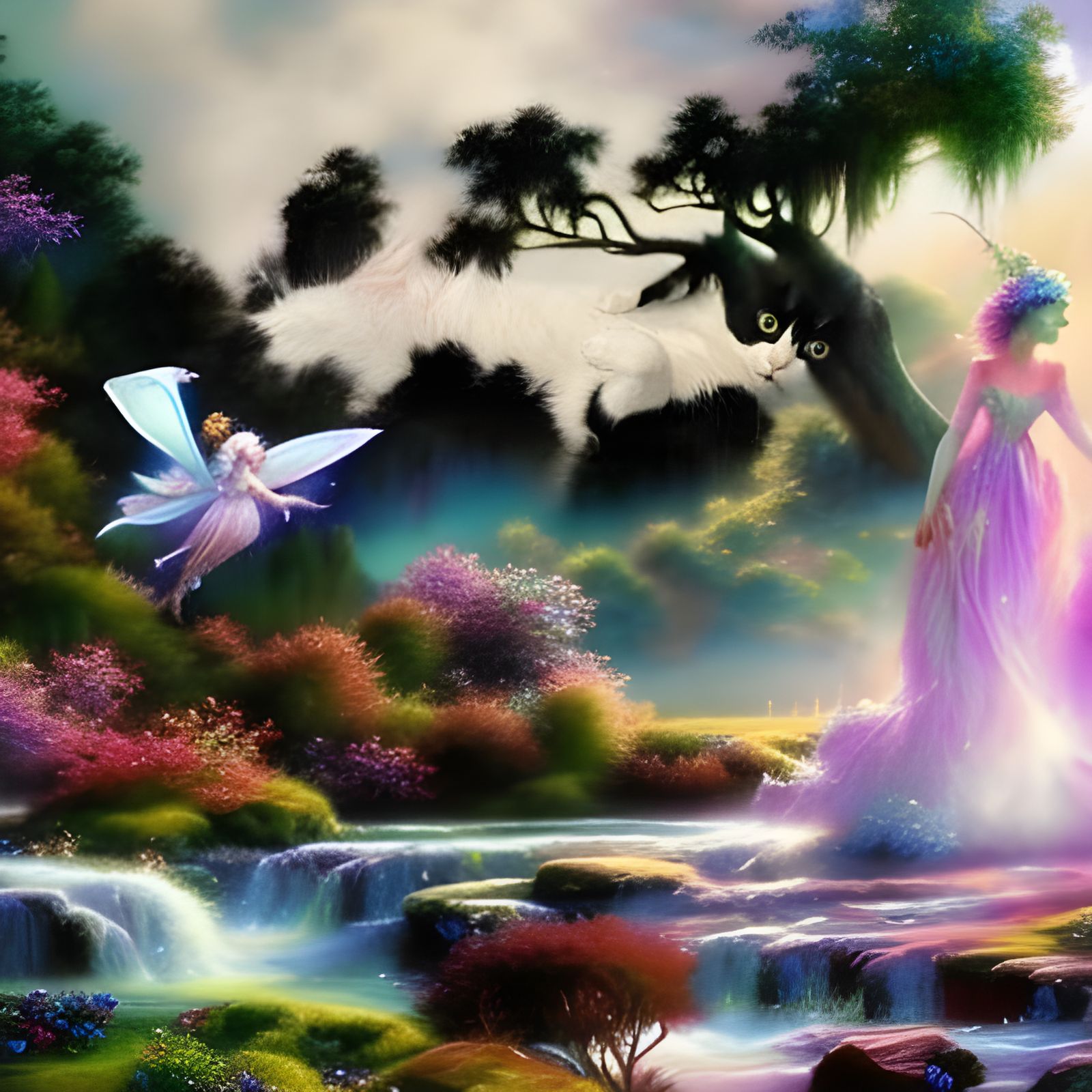 Ethereal Fairies in Misty Fantasy Landscape