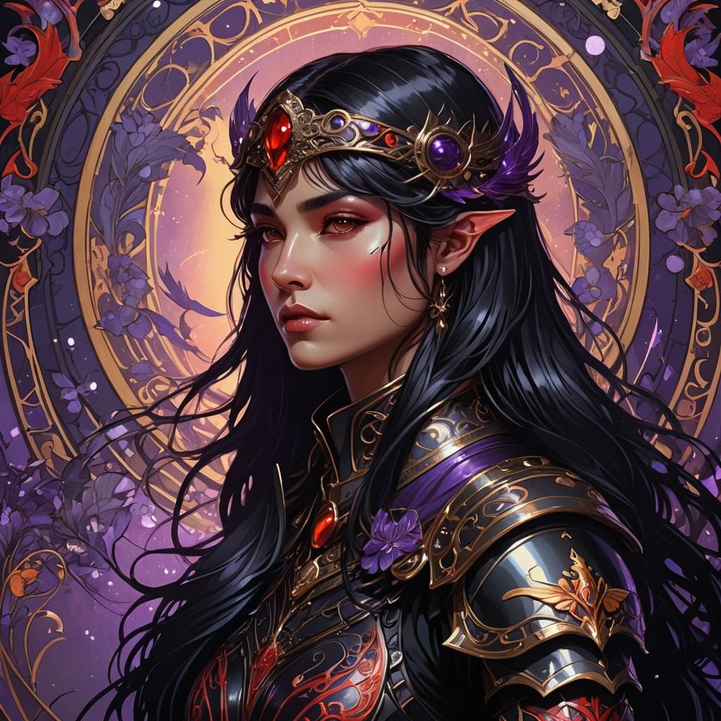 Mysterious Knight: Art Nouveau Digital Portrait