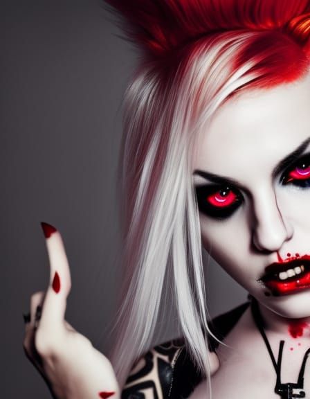 Vampire Punk Girl with Mohawk in Cyberpunk Style