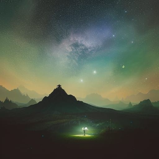 Starry Night Cityscape with Full Moon