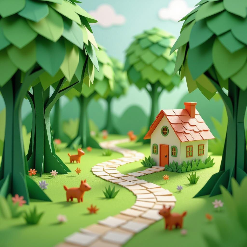 Whimsical Paper World Landscape with Origami Animals