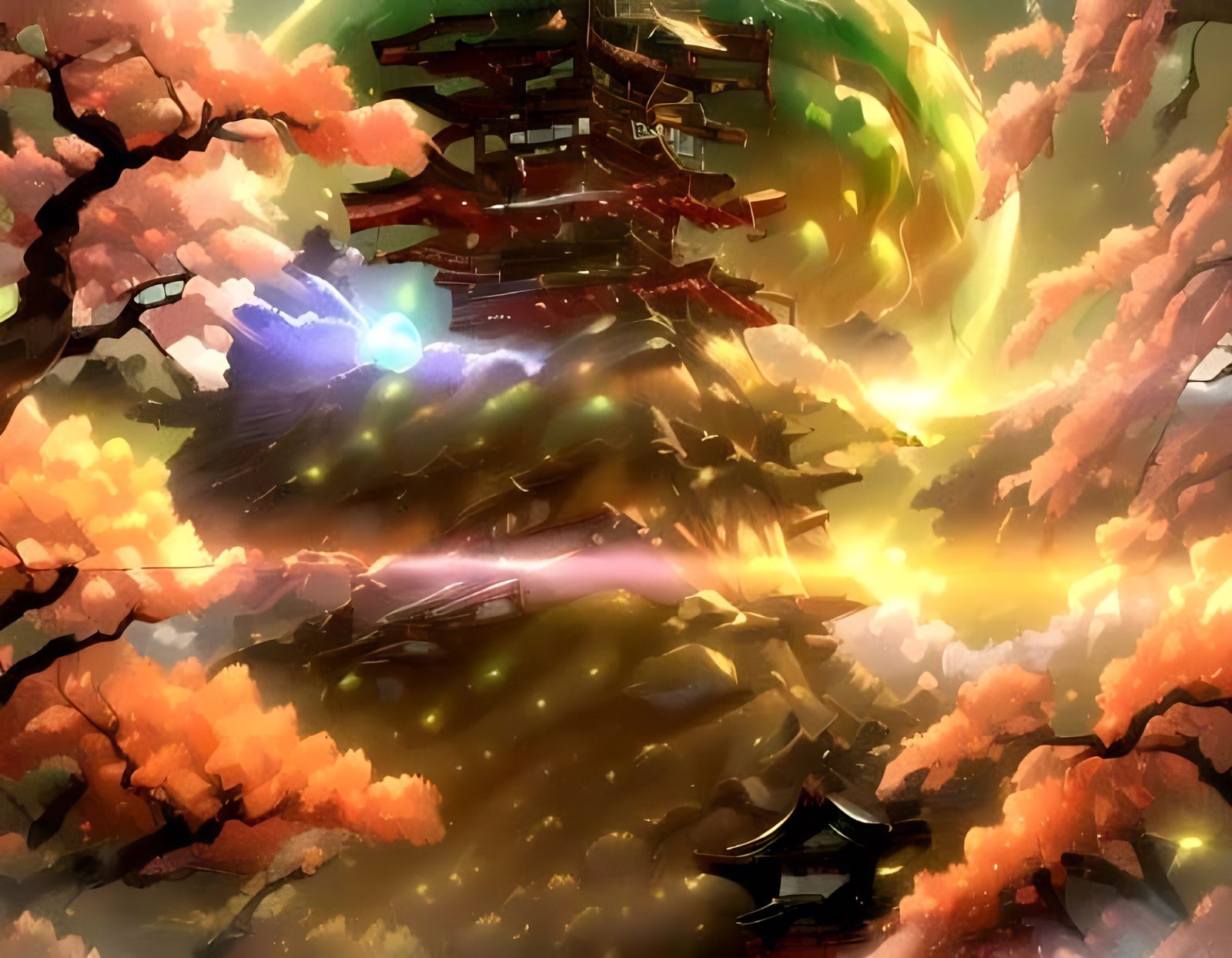 Cyberpunk Robot Geisha Amidst Biopunk Tea Leaves