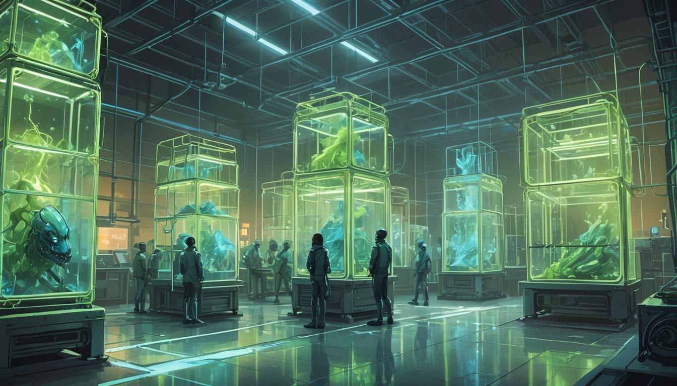 Bioluminescent Lab Creatures in Cages