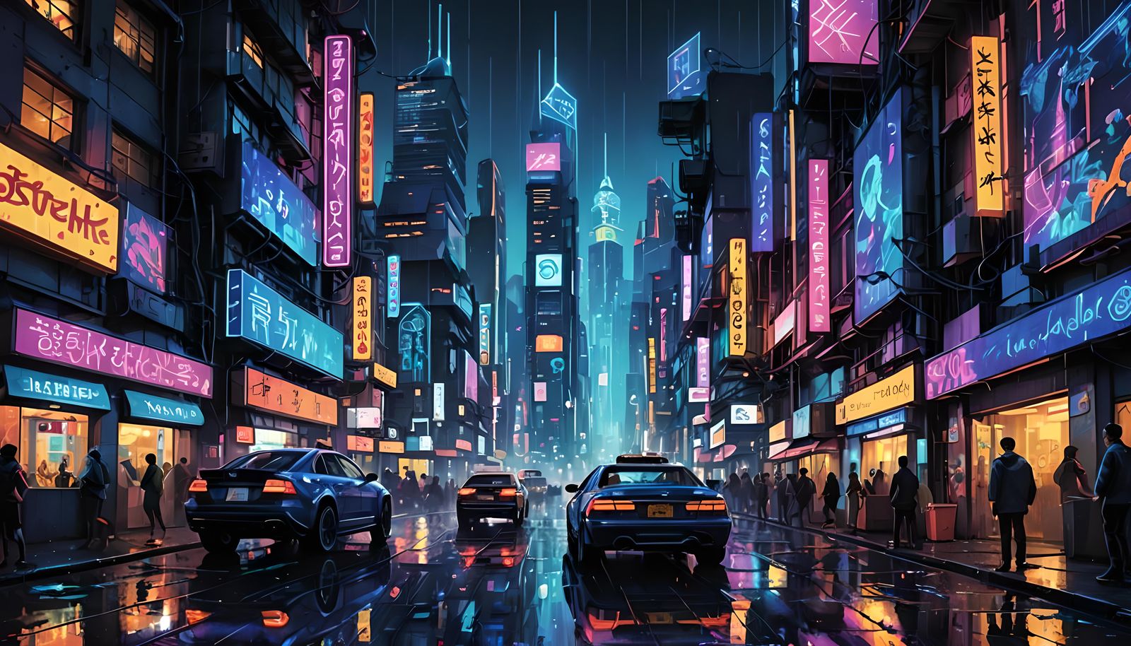 Cyberpunk Metropolis at Midnight in Neon Lights