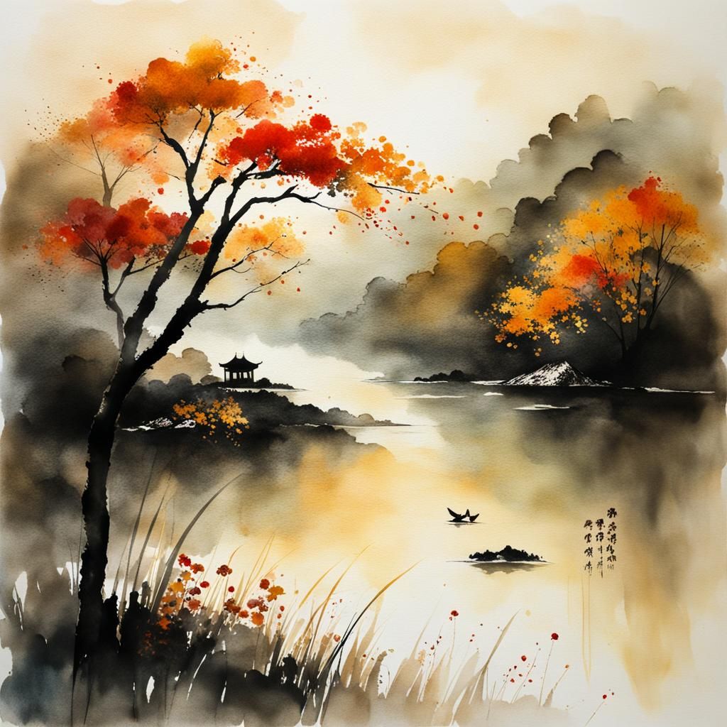 Muted Chinese Ink Painting of a Mother