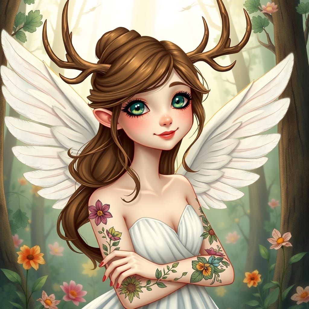 Porcelain Angel in Whimsical Forest, Fantasy Art
