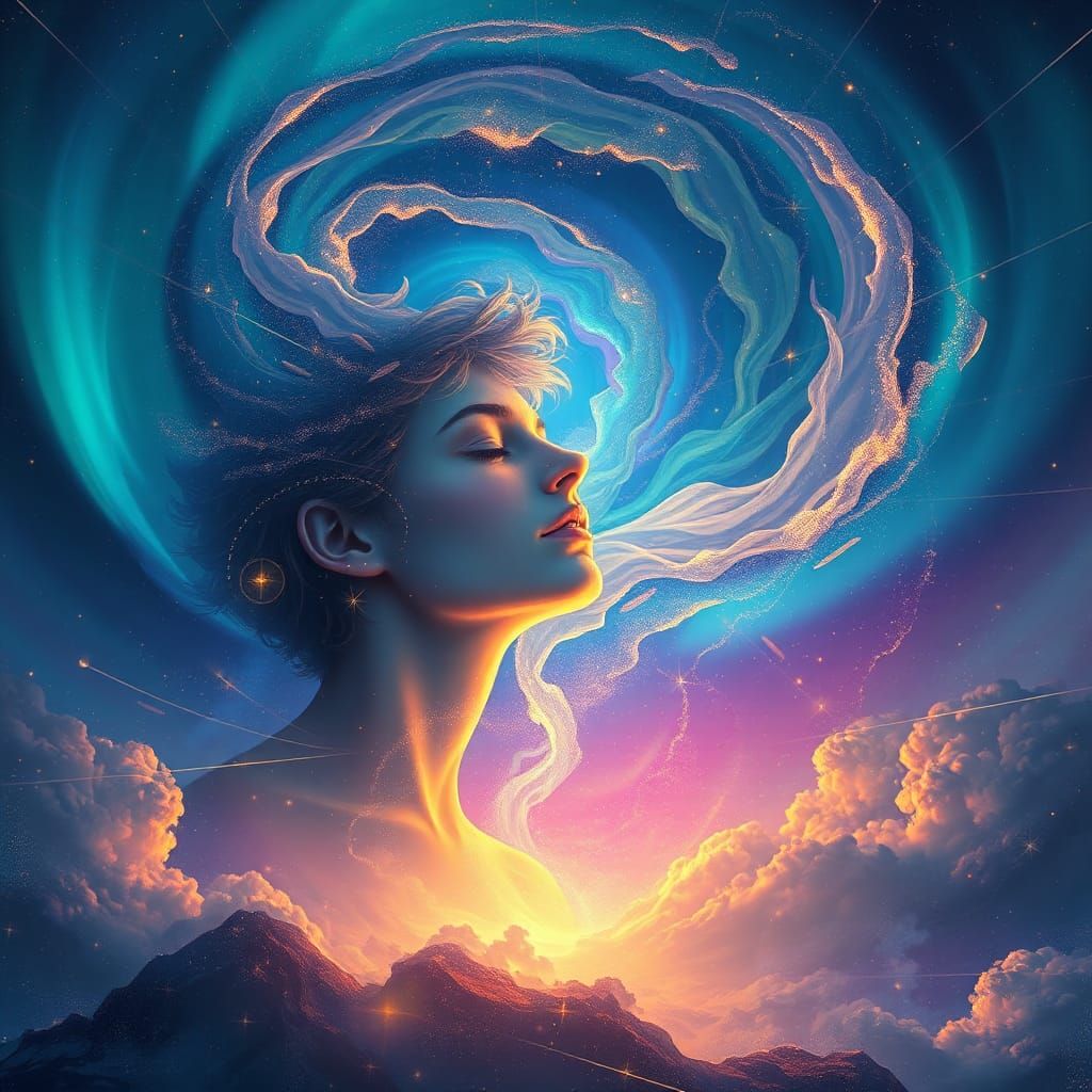 Mystical Being Amidst Aurora Borealis in Matte Painting Styl...