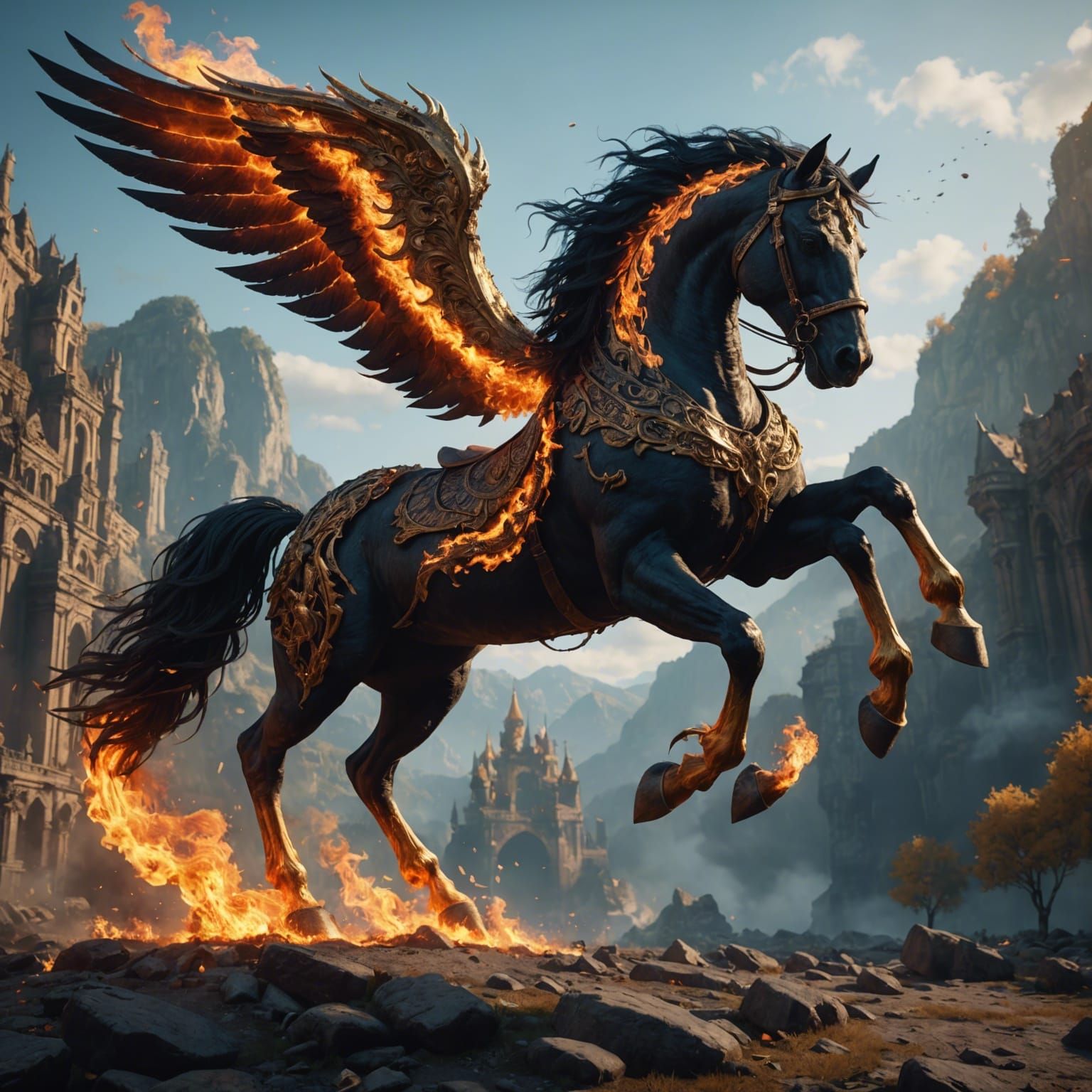 Fiery Flying Horse Fantasy Concept Art