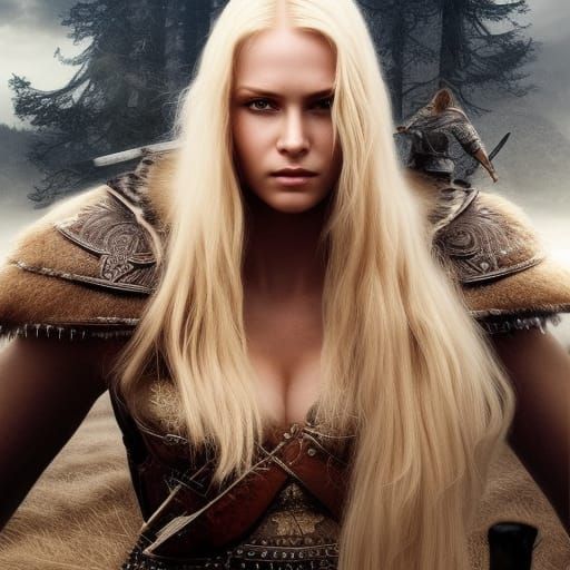 Hyperrealistic Viking Woman Warrior: Digital Matte Painting