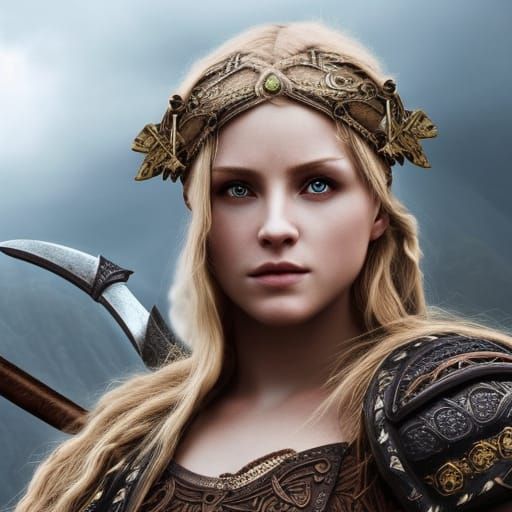 Warrior Viking Woman: Hyperrealistic Digital Painting
