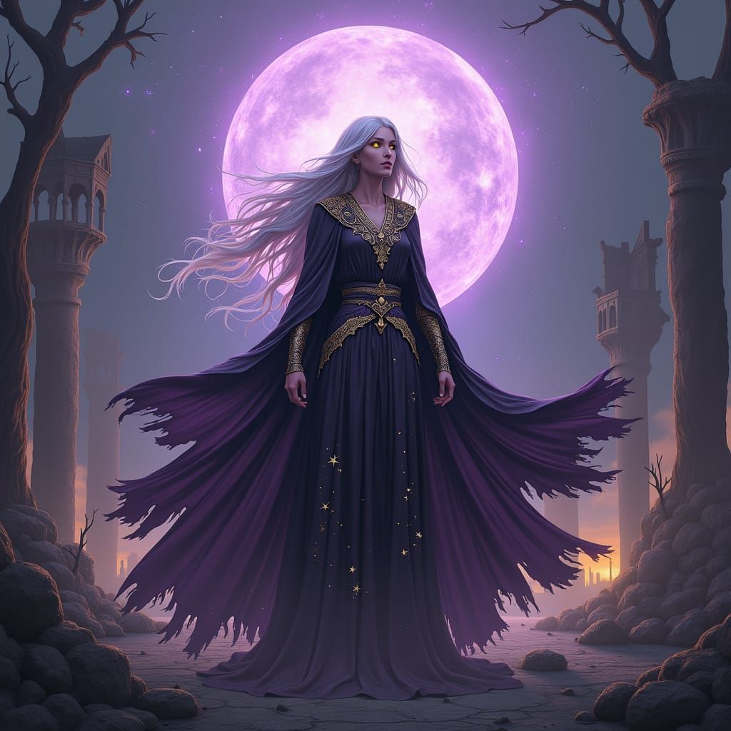 Majestic Druid in Mystical Landscape, Art Nouveau Style